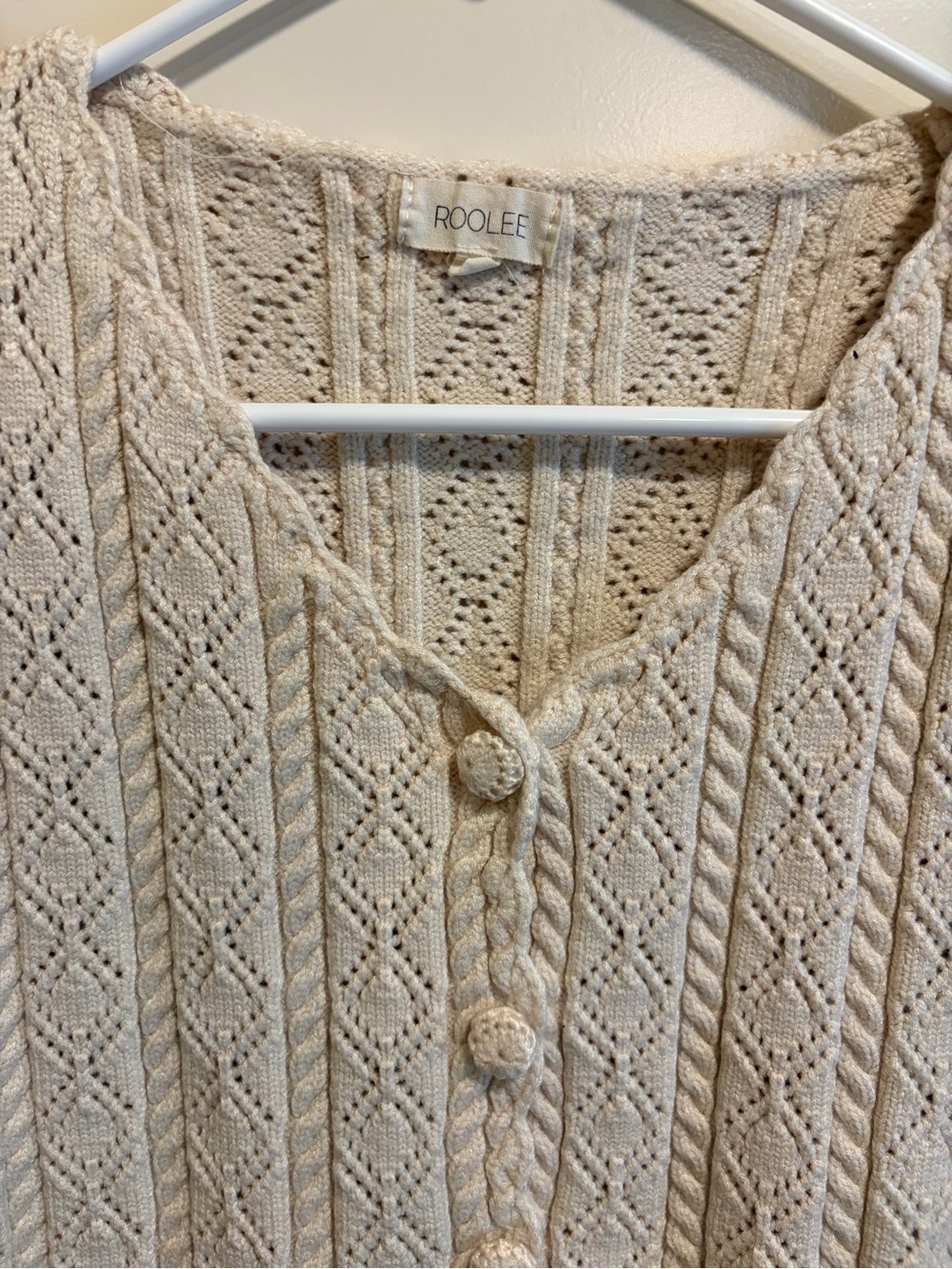 Roolee Cream Knit Button-Front Peplum Sweater - Picture 2 of 4